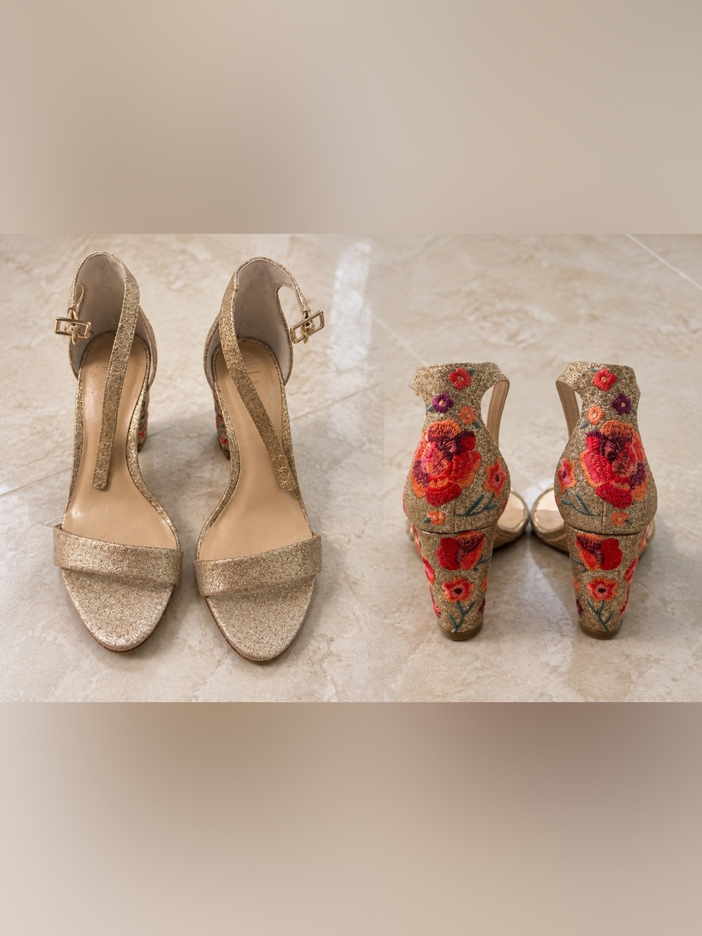 INC International Concepts Glitter Gold T-Strap Heeled Sandals